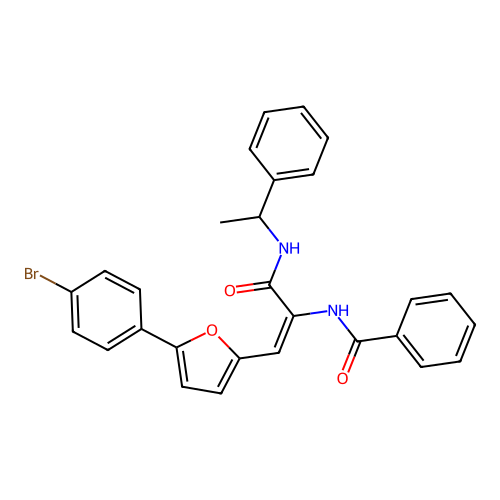 N-(2-(5-(4-BR-Phenyl)-2-furyl)-1-(((1-phenylethyl)amino)carbonyl)vinyl)benzamide structure