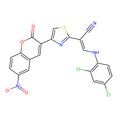 3-((2,4-dichlorophenyl)amino)-2-(4-(6-nitro-2-oxo-2H-chromen-3-yl)thiazol-2-yl)acrylonitrile structure