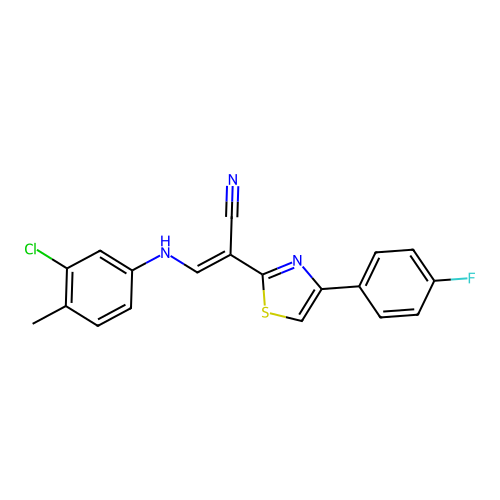 (E)-3-((3-chloro-4-methylphenyl)amino)-2-(4-(4-fluorophenyl)thiazol-2-yl)acrylonitrile structure