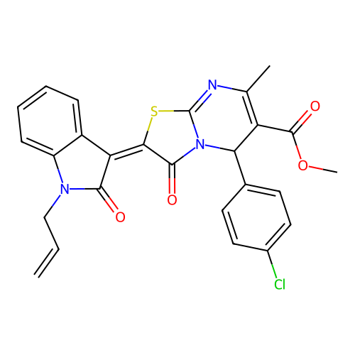 (E)-methyl 2-(1-allyl-2-oxoindolin-3-ylidene)-5-(4-chlorophenyl)-7-methyl-3-oxo-3,5-dihydro-2H-thiazolo[3,2-a]pyrimidine-6-carboxylate structure