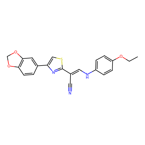(E)-2-(4-(benzo[d][1,3]dioxol-5-yl)thiazol-2-yl)-3-((4-ethoxyphenyl)amino)acrylonitrile structure