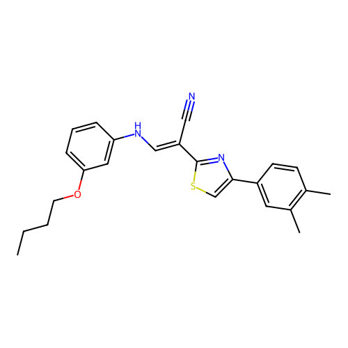 (E)-3-((3-butoxyphenyl)amino)-2-(4-(3,4-dimethylphenyl)thiazol-2-yl)acrylonitrile structure