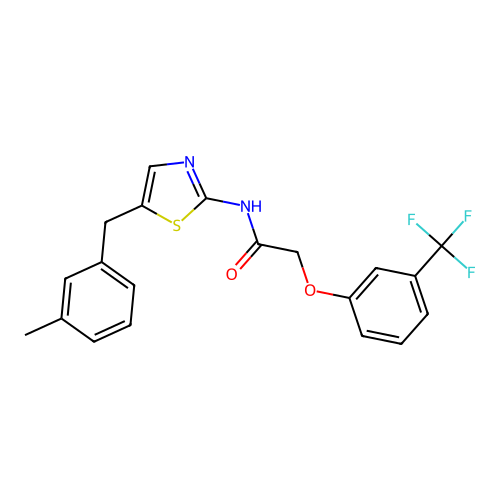 N-[5-(3-methylbenzyl)-1,3-thiazol-2-yl]-2-[3-(trifluoromethyl)phenoxy]acetamide structure