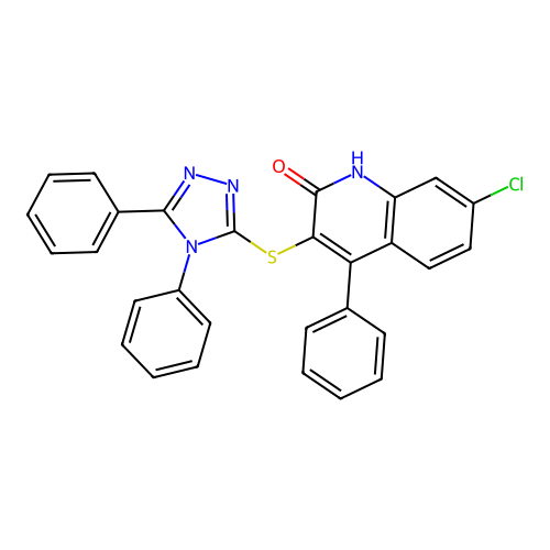 7-chloro-3-[(4,5-diphenyl-1,2,4-triazol-3-yl)sulfanyl]-4-phenyl-1H-quinolin-2-one structure