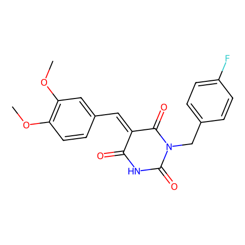 (E)-5-(3,4-dimethoxybenzylidene)-1-(4-fluorobenzyl)pyrimidine-2,4,6(1H,3H,5H)-trione structure
