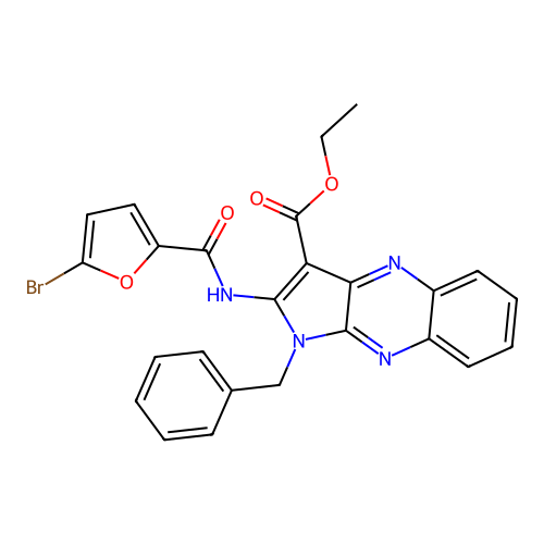 ethyl 1-benzyl-2-(5-bromofuran-2-carboxamido)-1H-pyrrolo[2,3-b]quinoxaline-3-carboxylate structure