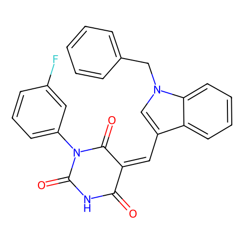 (5Z)-5-[(1-benzylindol-3-yl)methylidene]-1-(3-fluorophenyl)-1,3-diazinane-2,4,6-trione structure