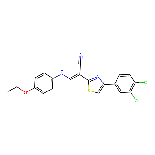 (E)-2-(4-(3,4-dichlorophenyl)thiazol-2-yl)-3-((4-ethoxyphenyl)amino)acrylonitrile structure
