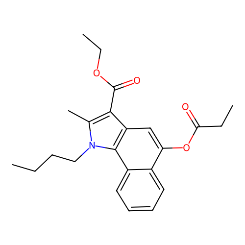 ethyl 1-butyl-2-methyl-5-(propanoyloxy)-1H-benzo[g]indole-3-carboxylate structure