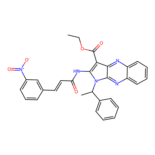 ethyl 2-{[(2E)-3-(3-nitrophenyl)prop-2-enoyl]amino}-1-(1-phenylethyl)-1H-pyrrolo[2,3-b]quinoxaline-3-carboxylate structure