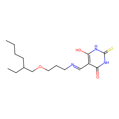 5-[[3-(2-ethylhexoxy)propylamino]methylidene]-2-sulfanylidene-1,3-diazinane-4,6-dione structure
