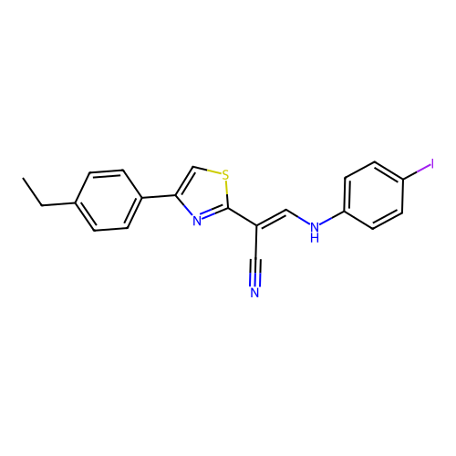 (2E)-2-[4-(4-ethylphenyl)-1,3-thiazol-2-yl]-3-[(4-iodophenyl)amino]prop-2-enenitrile structure