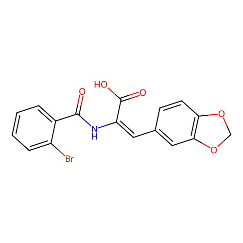 3-(1,3-Benzodioxol-5-yl)-2-[(2-bromobenzoyl)amino]acrylic acid structure