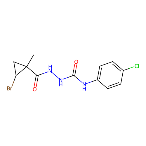 2-[(2-bromo-1-methylcyclopropyl)carbonyl]-N-(4-chlorophenyl)hydrazinecarboxamide structure
