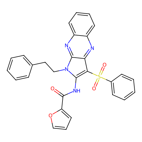 N-(1-phenethyl-3-(phenylsulfonyl)-1H-pyrrolo[2,3-b]quinoxalin-2-yl)furan-2-carboxamide structure