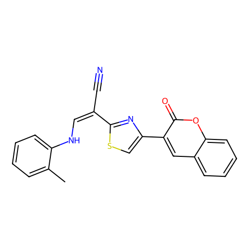 (Z)-2-(4-(2-oxo-2H-chromen-3-yl)thiazol-2-yl)-3-(o-tolylamino)acrylonitrile structure