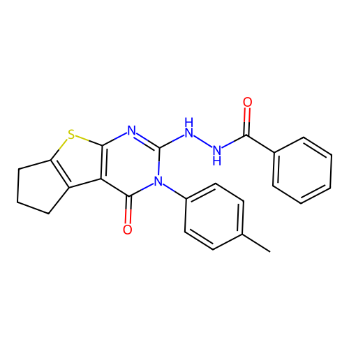 N'-(4-oxo-3-(p-tolyl)-4,5,6,7-tetrahydro-3H-cyclopenta[4,5]thieno[2,3-d]pyrimidin-2-yl)benzohydrazide structure