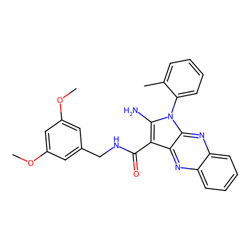 2-amino-N-(3,5-dimethoxybenzyl)-1-(o-tolyl)-1H-pyrrolo[2,3-b]quinoxaline-3-carboxamide structure