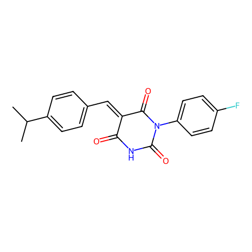 (5E)-1-(4-fluorophenyl)-5-[(4-propan-2-ylphenyl)methylidene]-1,3-diazinane-2,4,6-trione structure