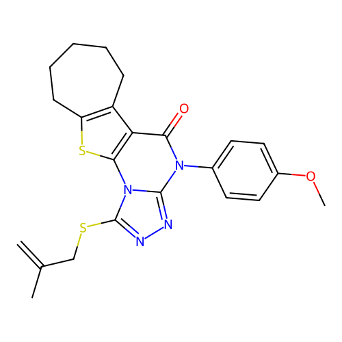 4-(4-methoxyphenyl)-1-((2-methylallyl)thio)-7,8,9,10-tetrahydro-4H-cyclohepta[4,5]thieno[3,2-e][1,2,4]triazolo[4,3-a]pyrimidin-5(6H)-one structure