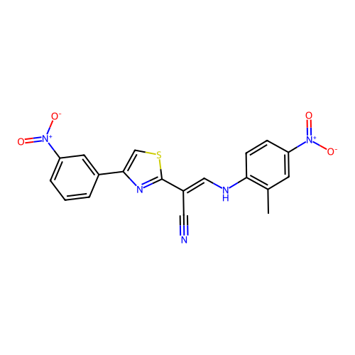 (E)-3-((2-methyl-4-nitrophenyl)amino)-2-(4-(3-nitrophenyl)thiazol-2-yl)acrylonitrile structure