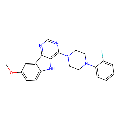 4-[4-(2-fluorophenyl)piperazin-1-yl]-8-methoxy-5H-pyrimido[5,4-b]indole structure