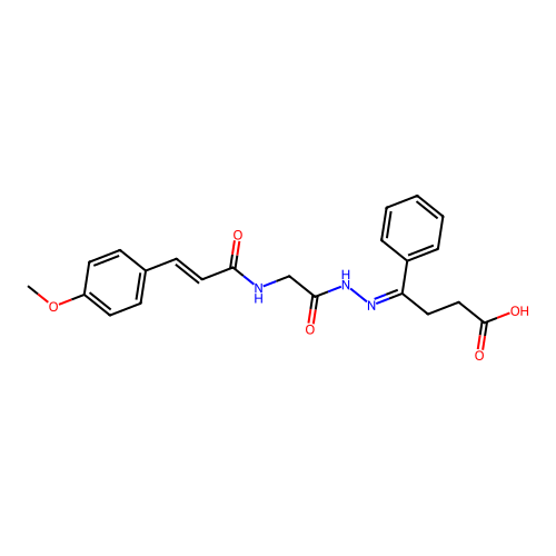 (Z)-4-(2-(2-((E)-3-(4-methoxyphenyl)acrylamido)acetyl)hydrazono)-4-phenylbutanoic acid structure