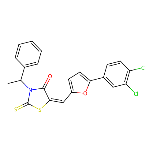 5-{[5-(3,4-Dichlorophenyl)furan-2-yl]methylidene}--3-(1-phenylethyl)-2-sulfanylidene-1,3-thiazolidin-4-one structure