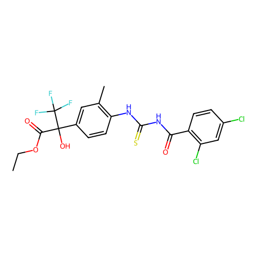ethyl 2-[4-[(2,4-dichlorobenzoyl)carbamothioylamino]-3-methylphenyl]-3,3,3-trifluoro-2-hydroxypropanoate structure
