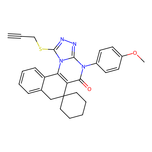 4-(4-methoxyphenyl)-1-(prop-2-yn-1-ylsulfanyl)-4H-spiro[benzo[h][1,2,4]triazolo[4,3-a]quinazoline-6,1'-cyclohexan]-5(7H)-one structure