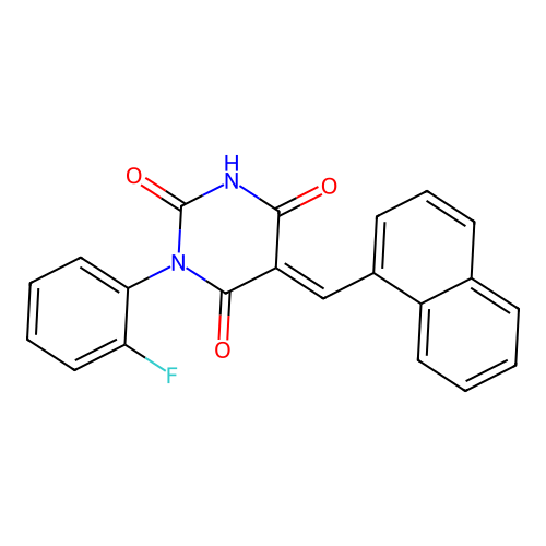 (5E)-1-(2-fluorophenyl)-5-(naphthalen-1-ylmethylidene)-1,3-diazinane-2,4,6-trione structure