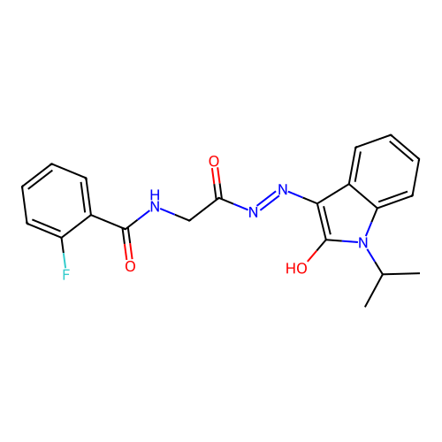 (Z)-2-fluoro-N-(2-(2-(1-isopropyl-2-oxoindolin-3-ylidene)hydrazinyl)-2-oxoethyl)benzamide structure