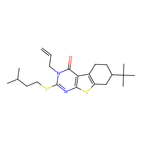 3-allyl-7-(tert-butyl)-2-(isopentylthio)-5,6,7,8-tetrahydrobenzo[4,5]thieno[2,3-d]pyrimidin-4(3H)-one structure