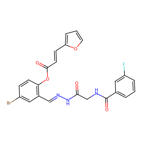 (E)-3-Furan-2-yl-acrylic acid 4-bromo-2-{[2-(3-fluoro-benzoylamino)-acetyl]-hydrazonomethyl}-phenyl ester structure