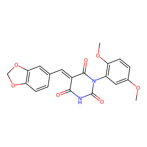 (5E)-5-(1,3-benzodioxol-5-ylmethylidene)-1-(2,5-dimethoxyphenyl)-1,3-diazinane-2,4,6-trione structure