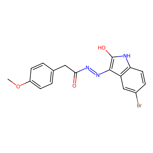(E)-N'-(5-bromo-2-oxoindolin-3-ylidene)-2-(4-methoxyphenyl)acetohydrazide structure