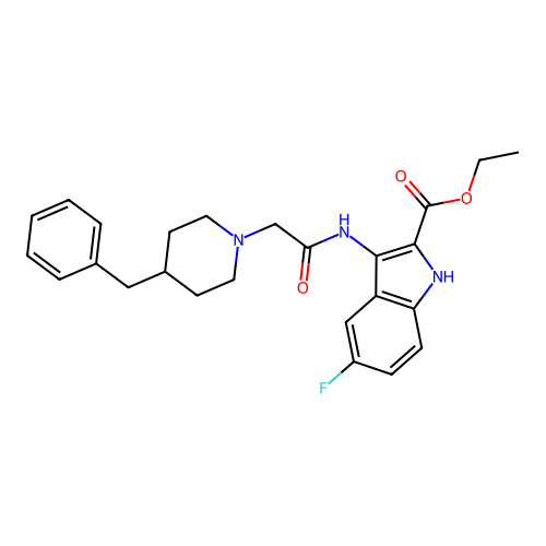 ethyl 3-{[(4-benzylpiperidin-1-yl)acetyl]amino}-5-fluoro-1H-indole-2-carboxylate structure