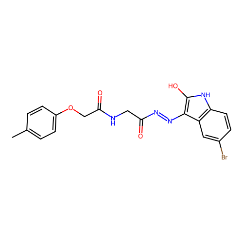 N-[[(5-bromo-2-oxo-indol-3-yl)amino]carbamoylmethyl]-2-(4-methylphenoxy)acetamide structure