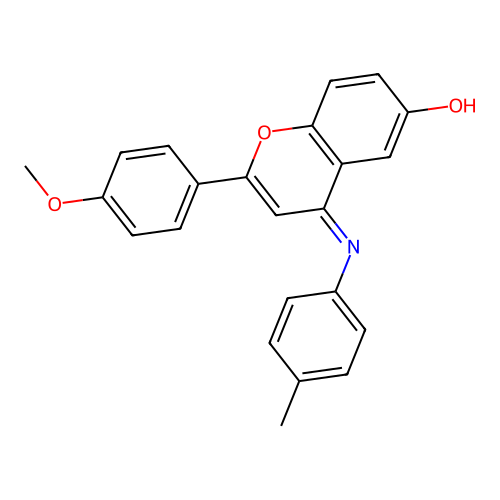 (E)-2-(4-methoxyphenyl)-4-(p-tolylimino)-4H-chromen-6-ol structure