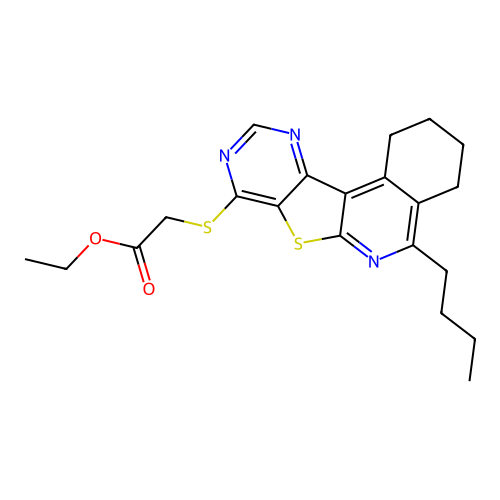 ethyl [(5-butyl-1,2,3,4-tetrahydropyrimido[4',5':4,5]thieno[2,3-c]isoquinolin-8-yl)sulfanyl]acetate structure