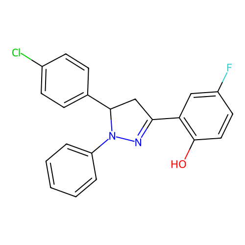 2-[5-(4-chlorophenyl)-1-phenyl-4,5-dihydro-1H-pyrazol-3-yl]-4-fluorophenol structure