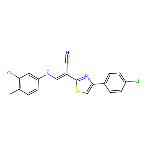 (E)-3-((3-chloro-4-methylphenyl)amino)-2-(4-(4-chlorophenyl)thiazol-2-yl)acrylonitrile structure