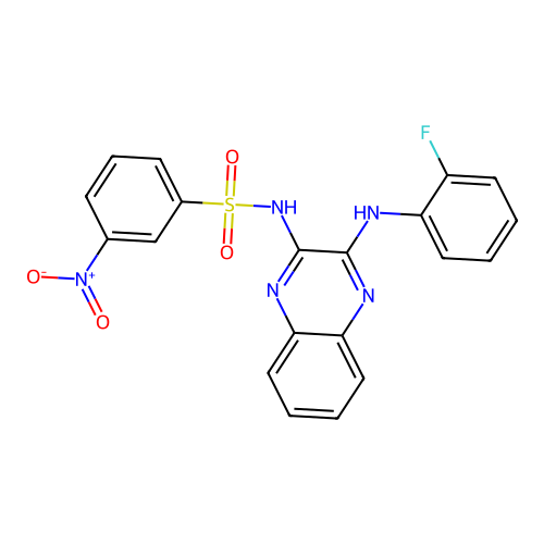 N-(3-((2-fluorophenyl)amino)quinoxalin-2-yl)-3-nitrobenzenesulfonamide structure