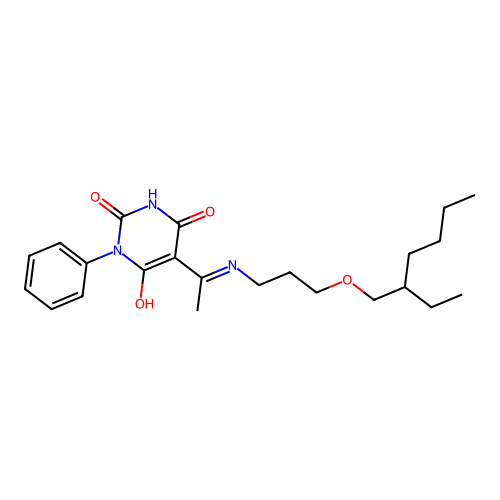 5-[1-[3-(2-ethylhexoxy)propylamino]ethylidene]-1-phenyl-1,3-diazinane-2,4,6-trione structure