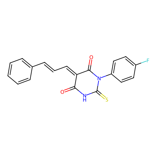 (5E)-1-(4-fluorophenyl)-5-[(E)-3-phenylprop-2-enylidene]-2-sulfanylidene-1,3-diazinane-4,6-dione structure