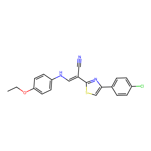 (E)-2-(4-(4-chlorophenyl)thiazol-2-yl)-3-((4-ethoxyphenyl)amino)acrylonitrile structure