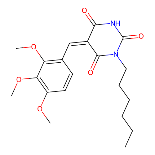 (5Z)-1-hexyl-5-[(2,3,4-trimethoxyphenyl)methylidene]-1,3-diazinane-2,4,6-trione structure
