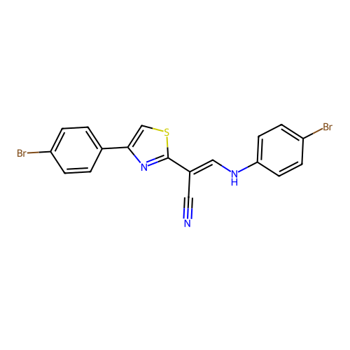 (2E)-3-[(4-bromophenyl)amino]-2-[4-(4-bromophenyl)-1,3-thiazol-2-yl]prop-2-enenitrile structure
