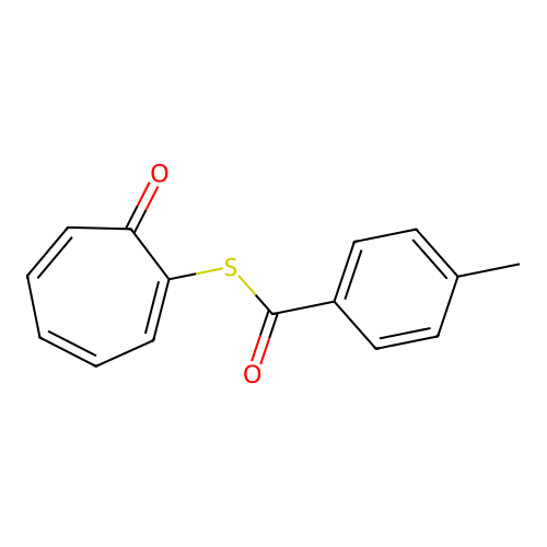 S-(7-oxocyclohepta-1,3,5-trien-1-yl) 4-methylbenzenecarbothioate structure