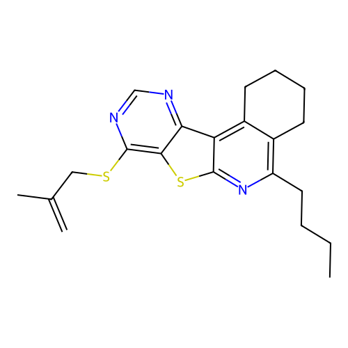 5-butyl-8-((2-methylallyl)thio)-1,2,3,4-tetrahydropyrimido[4',5':4,5]thieno[2,3-c]isoquinoline structure